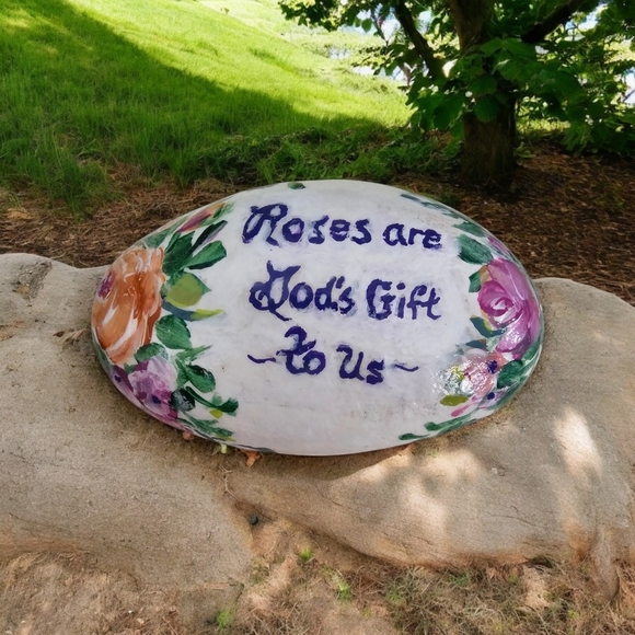 Freehand Painted Inspirational Word Stone with multi colored roses - Picture 4 of 5